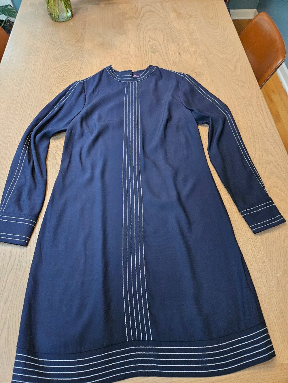 NWT Boden Navy Shift Dress Contrast White Stitching Long Sleeve Mock Neck Size 4